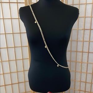 Bandolier Gold Chain crossbody and wristlet with Heart Charms. New.